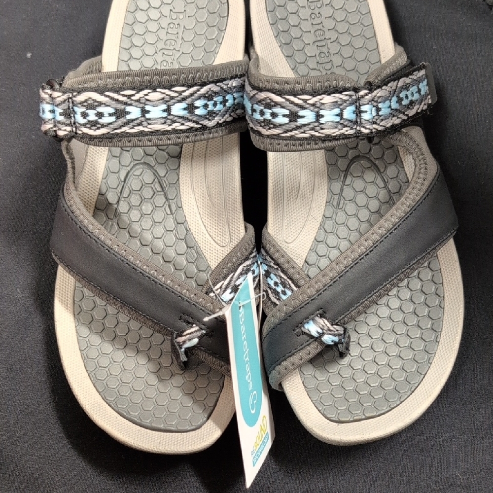 NWT BareTraps Gray and Black Sandals with Adjustable Straps